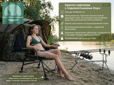 Кресло карповое с подлокотниками Dayo 57х60х73 см